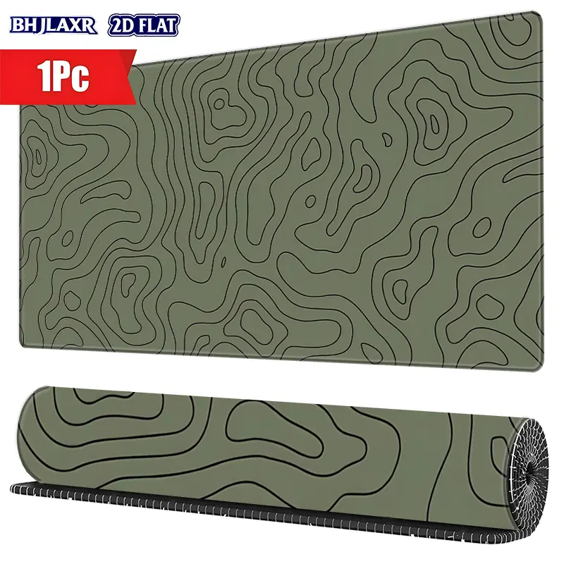 Army Green Topographic Map Large Extended Gaming Mouse Pad with Stitched Edges, Non Slip Rubber Base, Perfect Gift for Gamers and Office Desk, 15.7x35.4inch