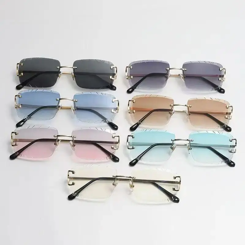 Fashion Square Rimless Glasses Trend Metal High-Hrade Men's And Women's Sunglasses Street Shot Travel Eyewear