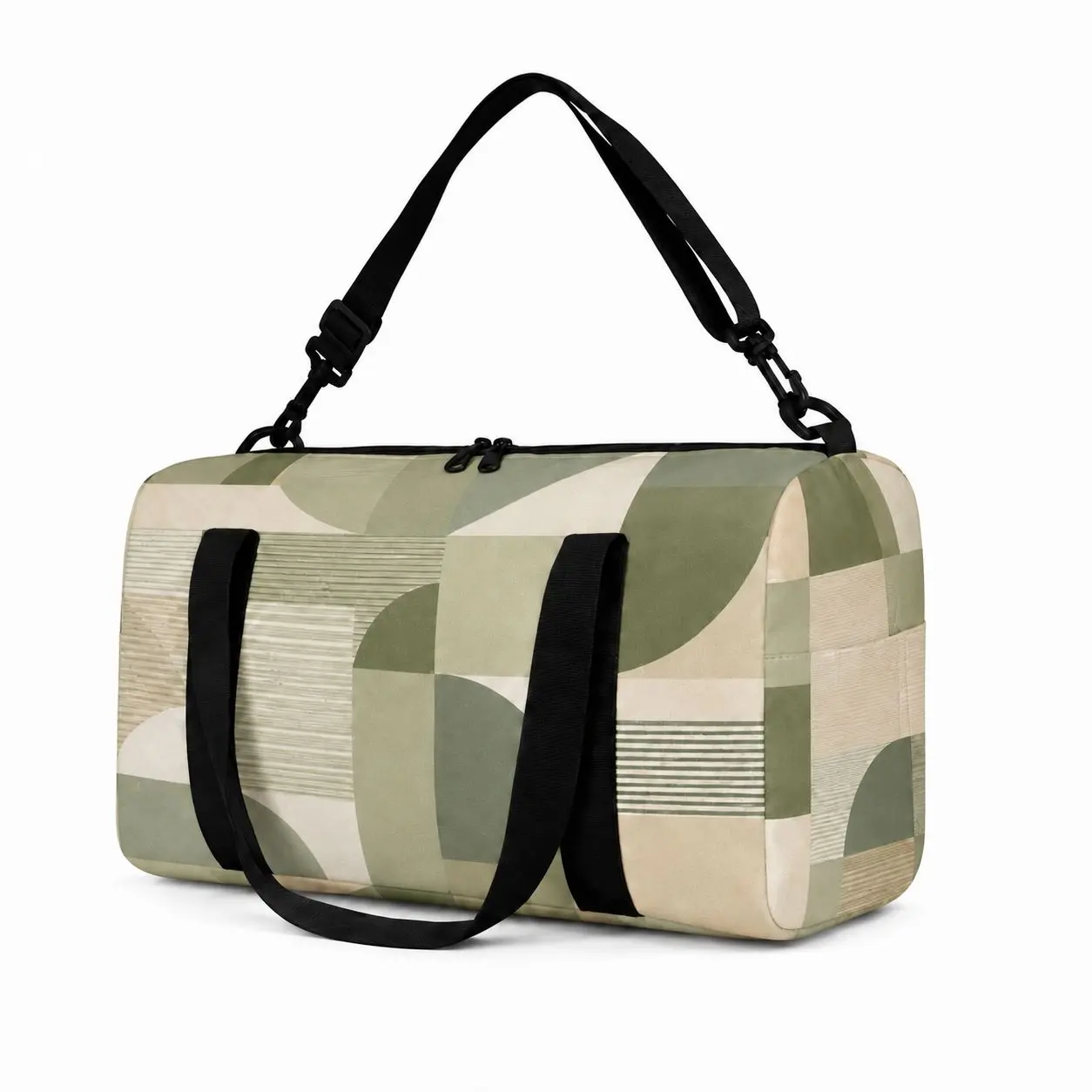 Sage Geometric Weekender Bag for Men Women, Smooth Polyester Fabric, Dual Carry Handles, Adjustable Shoulder Strap, Top Zip Closure, Twin Pulls and Side Pocket for Overnight Stays, Gym Sessions, Road Trips, Campus Use, City Commutes and Vacation Packing
