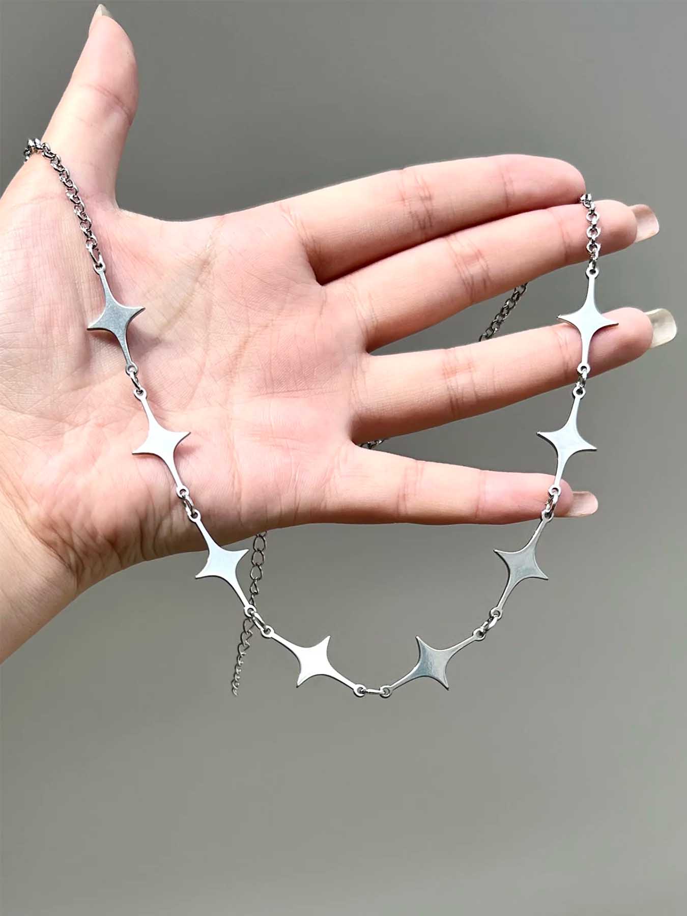 1 Piece Y2k Trendy Stainless Steel Star Chain Necklace, Necklace Layering Clasp, Minimalist Punk Women's Street Style Party Personalized Spice Girl Necklace Accessories, Modern Versatile Accessories