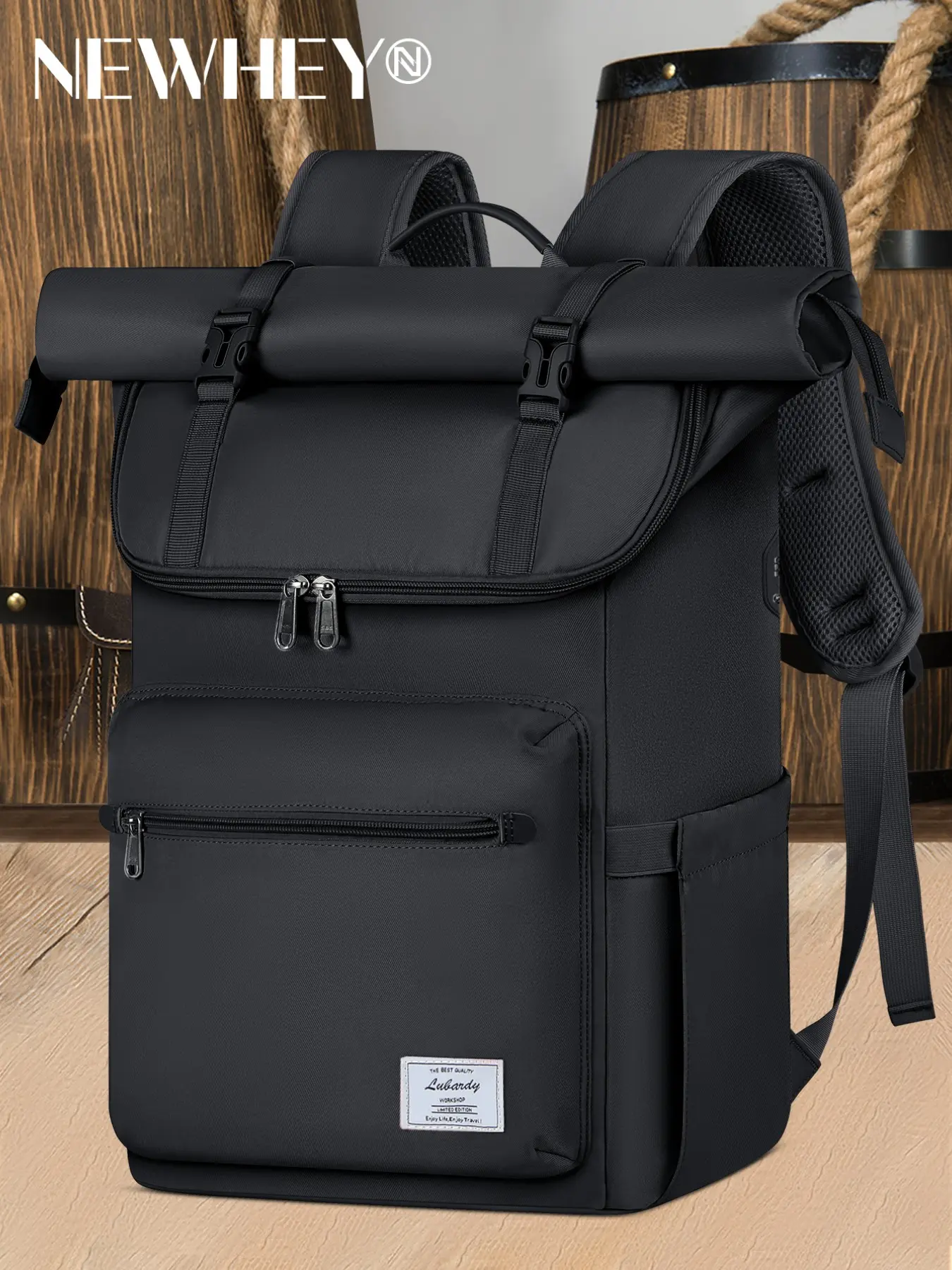 Waterproof Rolltop Backpack for Men Women, 17 Inch Laptop Travel Bag, USB Charging Port, Expandable Large Capacity, Multifunctional Backpack, Casual All Seasons Daypack