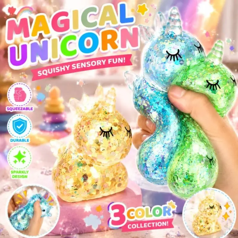 3-Pack Unicorn Malt Sugar Stress Relief Toys, Sensory Soft Balls for Adults & Kids, Party Gifts, Anxiety Relief, Squishy Fun, Sensory Squishies