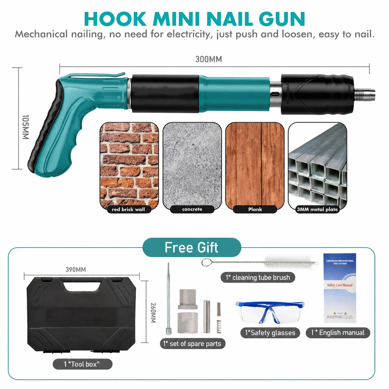 Lightweight Mini Concrete Nail Gun - 5-Gear Adjustable Wall Fastener Hand Tool, Mechanical Non-Electric Design for Wood, Concrete, Steel