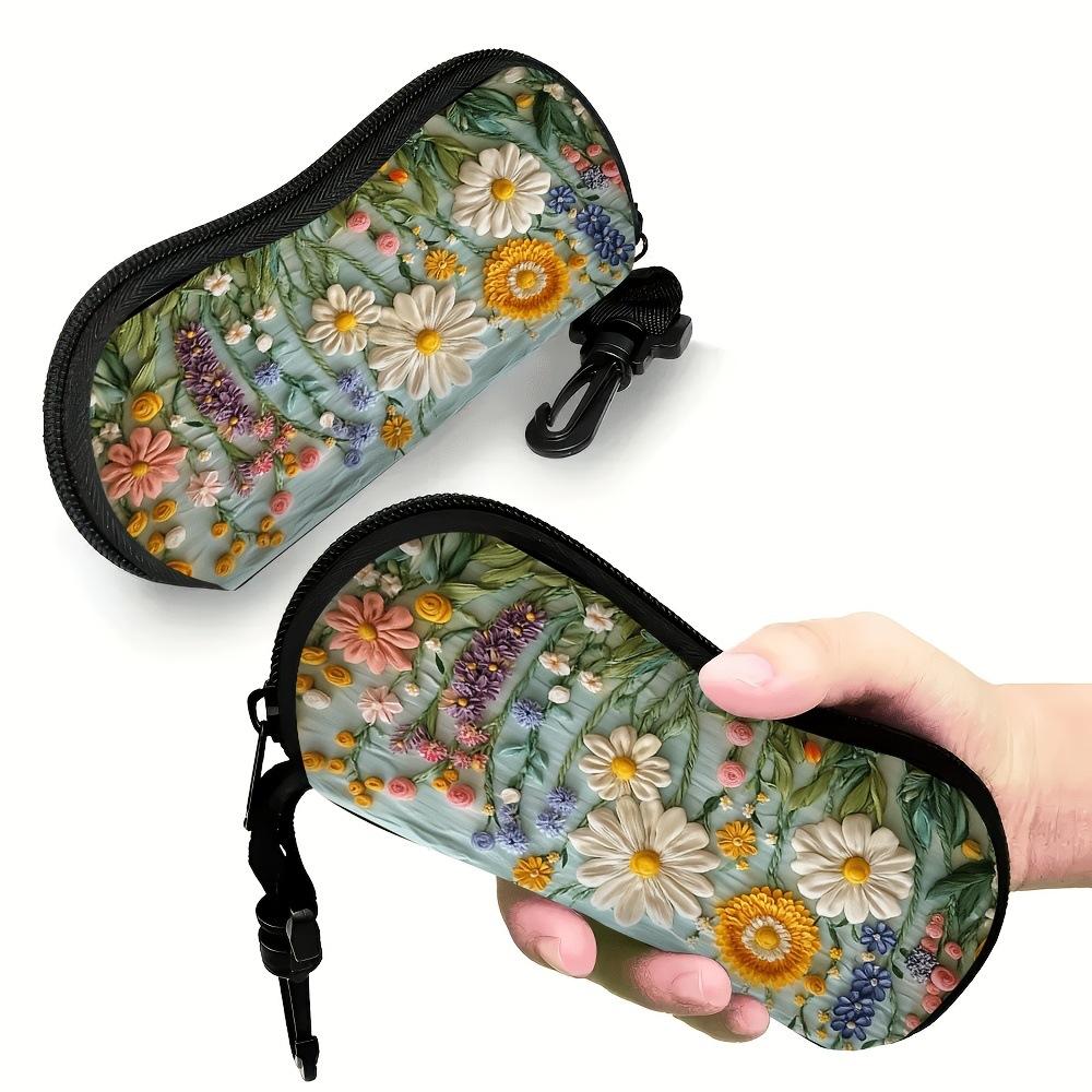 Small Chrysanthemum Printed Glasses Case Portable Storage Box Perfect Gift for Women Daily Use