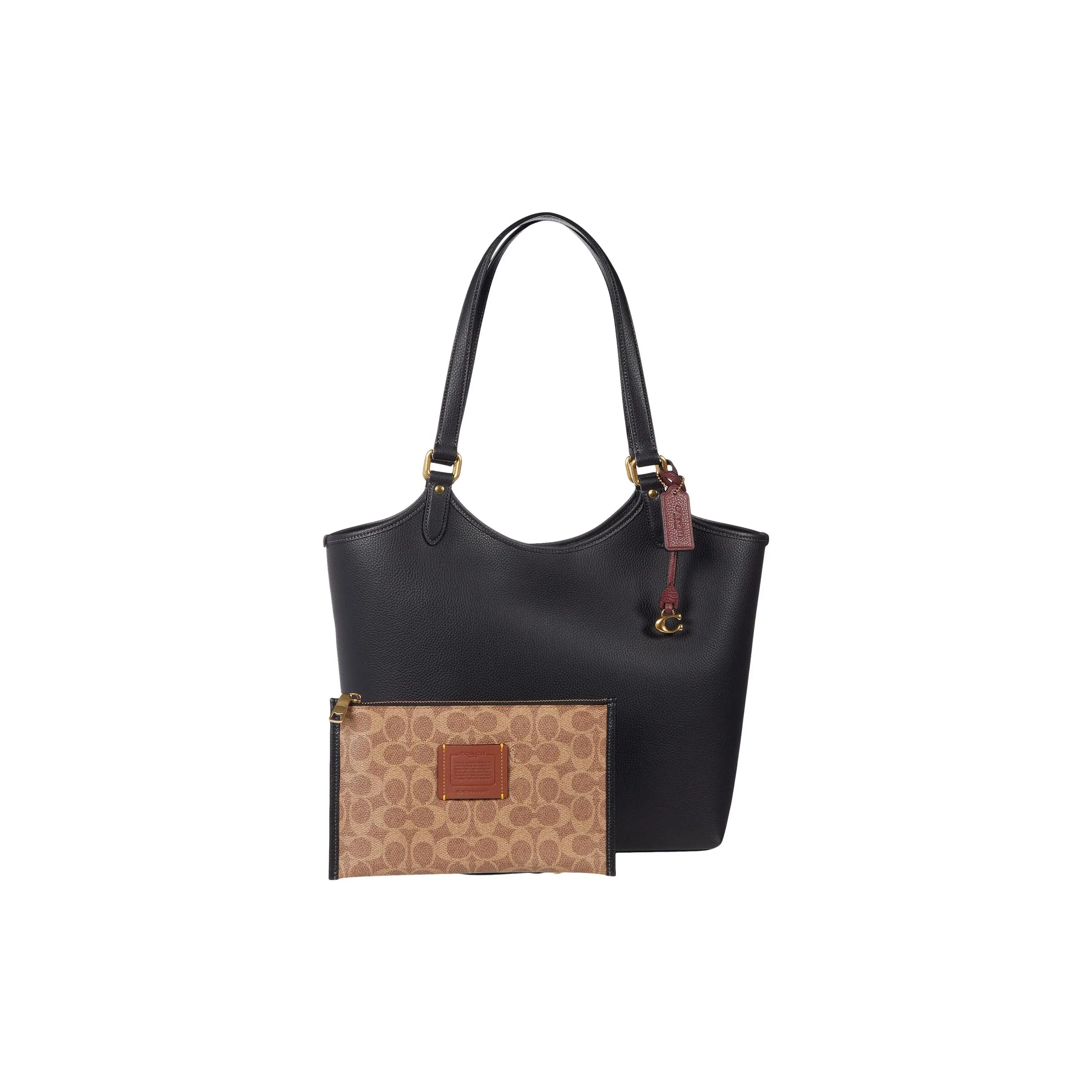 COACH Day 32 Solid-Color Large-Capacity Leather Maternity Tote Bag for Women, Black
