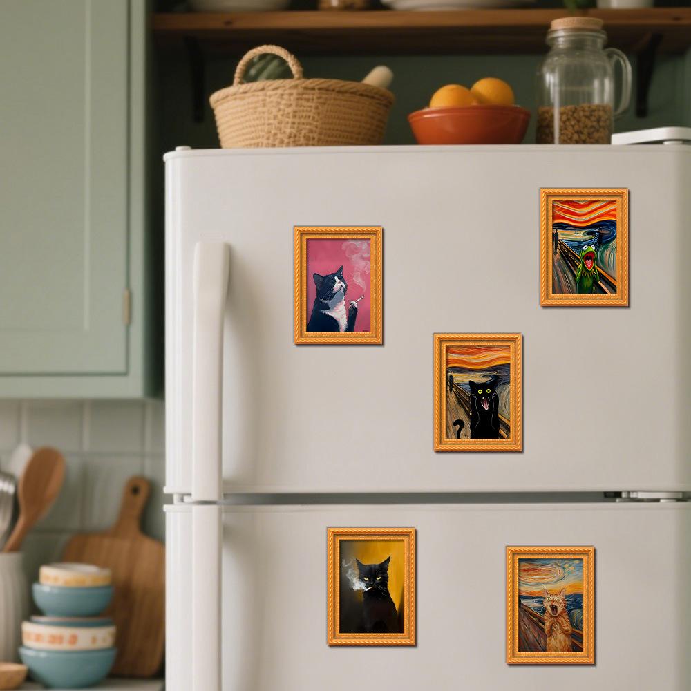 4Pack Cute Cat Refrigerator Magnets Adorable Black&White Cat Design with Pink Accents Durable Bamboo Material Perfect for Home Office Decor Holiday Gifts and Kitchen Accessories Cat Accessories,Cat-Themed Gift for Cat Lovers,Fridge Magnets Accessories