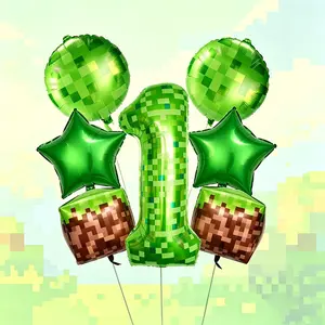 Pixel Theme Number Balloons Set, 40-Inch Pixel Numbers (0-9), Star/4D Grass Block/ball Balloons, Suitable for boys' birthday party decorations, offline game-themed gatherings, pixel-art-themed events，Game-themed events, fan meetups, other scenarios