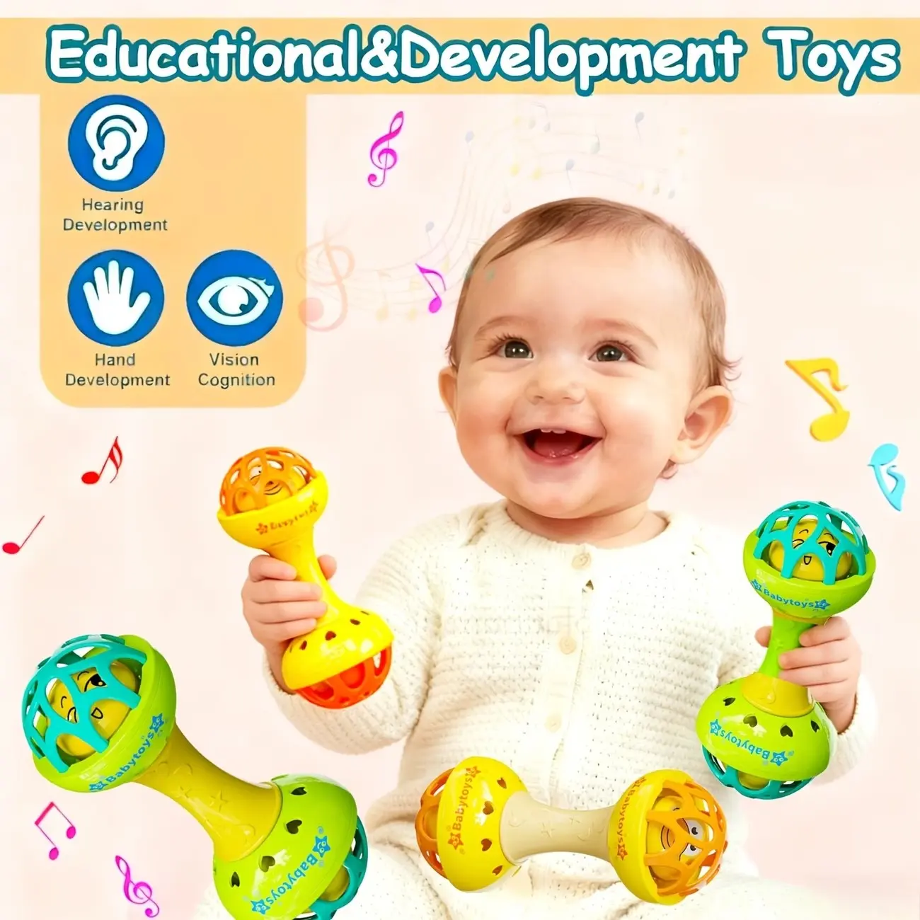 Parent-Child Interactive Hand Cradle Rattle Toy, Sensory Development Toy for Infants, Unisex Birthday Gift, No Battery Required