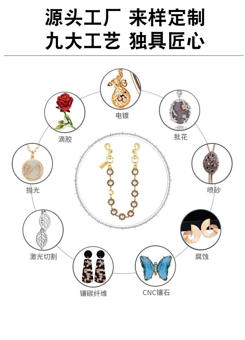 Retro and fashionable oval carved rhinestone bag chain, metal crossbody bag chain for women, bag chain