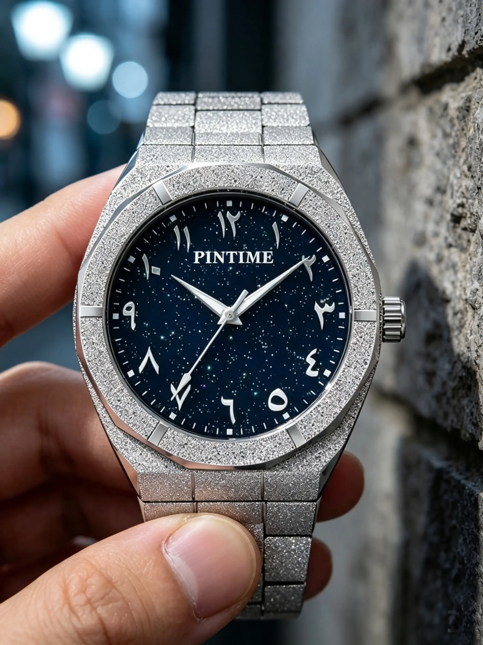 Men's Quartz Watch, Diamond Powder Spray Treatment, Arabic Numerals Dial with Star Pattern, Casual Style, Perfect Christmas Gift