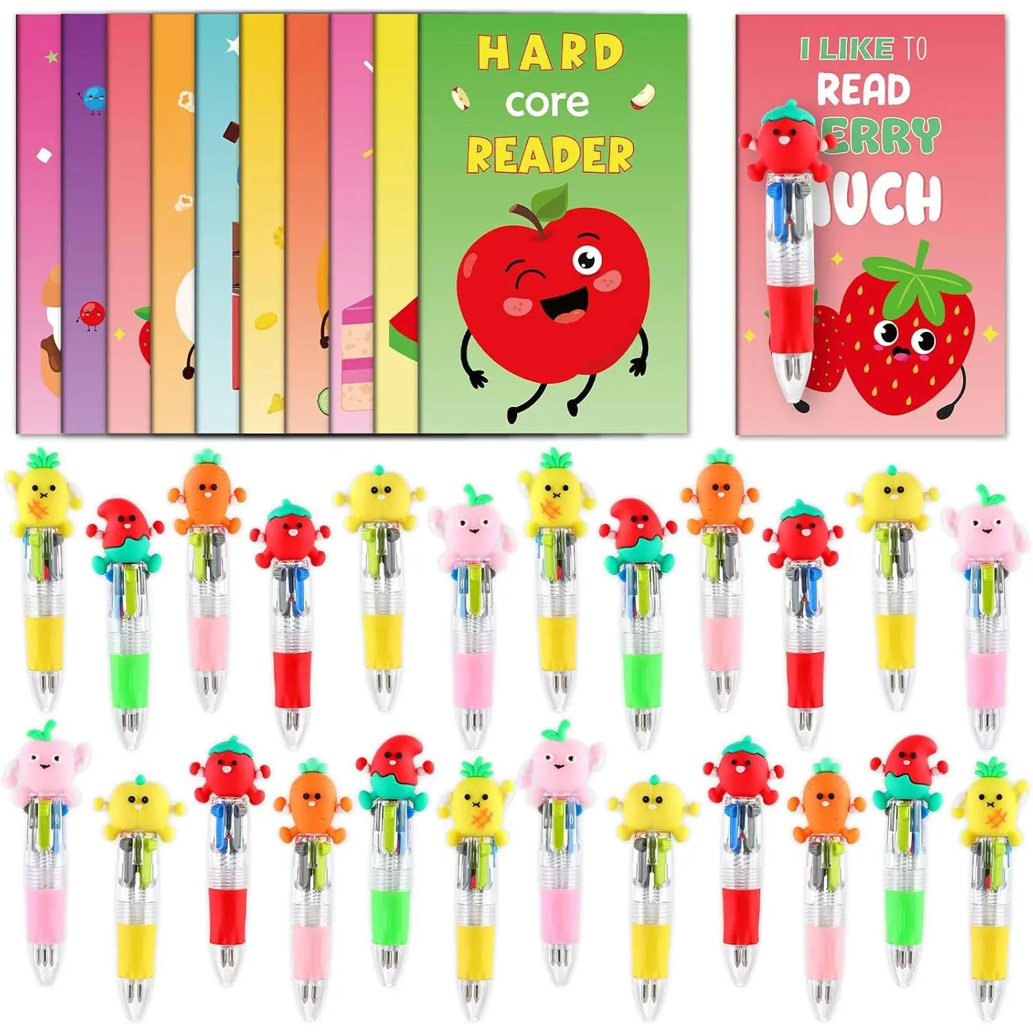 30 Sets  to School Students Gifts Bulk 4 in 1 Multicolor Retractable Ballpoint Pen and Cartoon Notebook Kits End of Year Graduation Birthday Party Favors  for  Teacher Supplies