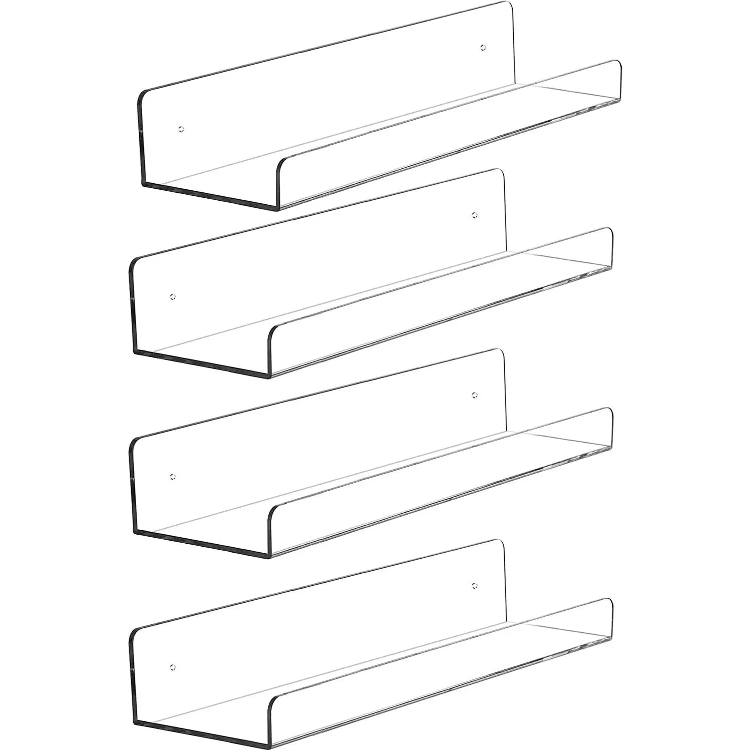 4 Pcak Clear Acrylic Shelves for Bedroom,Room,15 Inch Bathroom Wall Shelf & Organizer,Invisible Floating Shelves & Wall Storage for Collectibles Perfume Shelf,Record,Funko Pop,Lego Display,Bookshelf