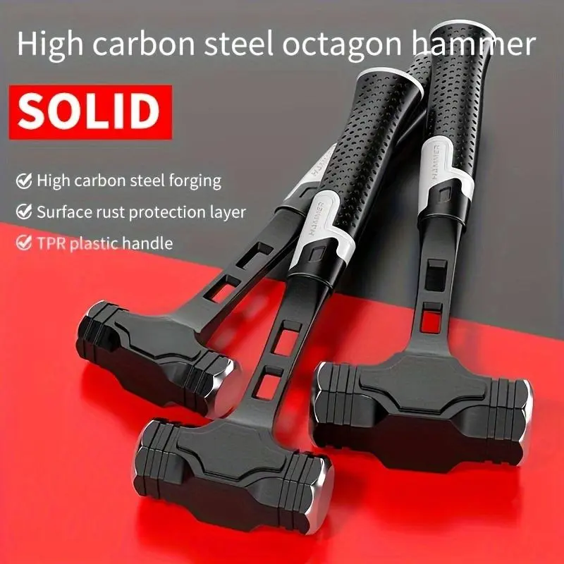 OUDISI High Carbon Steel Octagonal Hammer - Heavy-Duty Masonry Hand Tool for Solid Wall Demolition, with Ergonomic TPR Plastic Handle and Surface Rust Protection Layer, Ergonomic Handle