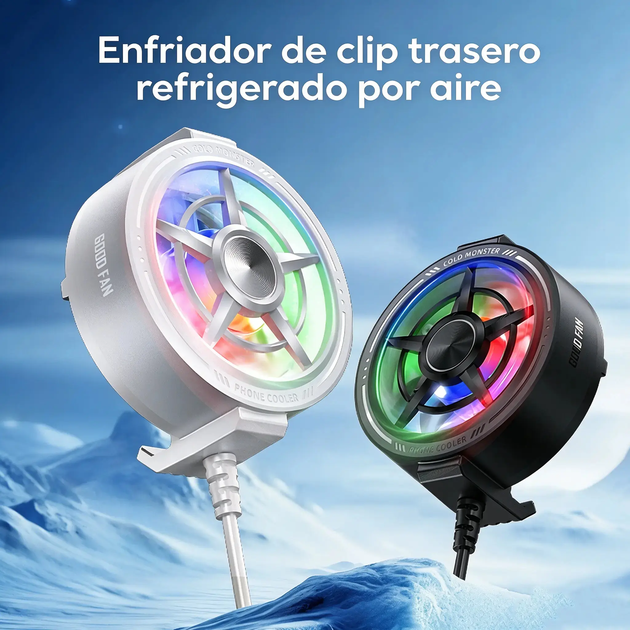 S60 Gaming Cell Phone Cooler, RGB Lighting Effects, Back Cover with Fast and Silent Air Cooling, Removable USB Connection, Gaming Accessories, Compatible with Any Cell Phone Model, PUBG Mobile, Free Fire, Bloo Device