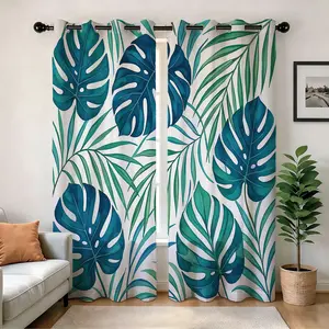 60-65% Light Blocking Grommet Curtains, 2 PanelsTropical Plant Large Palm Leaf Pattern Sunshade Drapes, Thermal Insulated Window Treatments for Bedroom, Room Decor House Decor Living Room Decorations