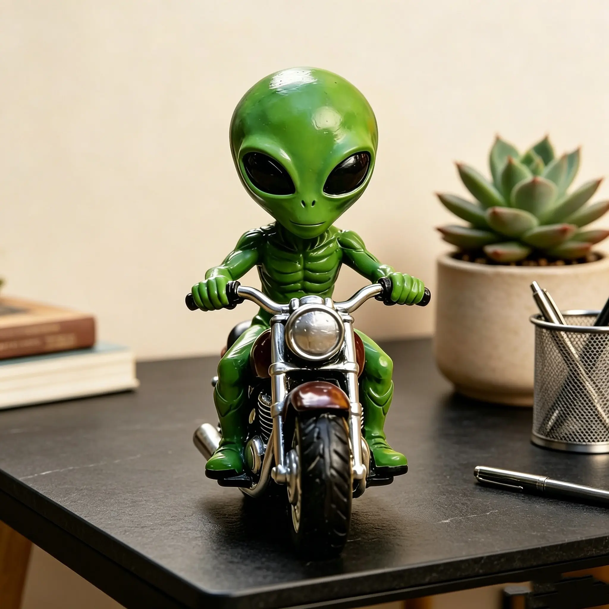 Alien Resin Motorcycle Figurine, Resin Figure, Decorative Figurine, Statue, Cool and Funny Desktop Decor, Sci-Fi Style Unique Home Ornament, Creative Gift for Sci-Fi Fans