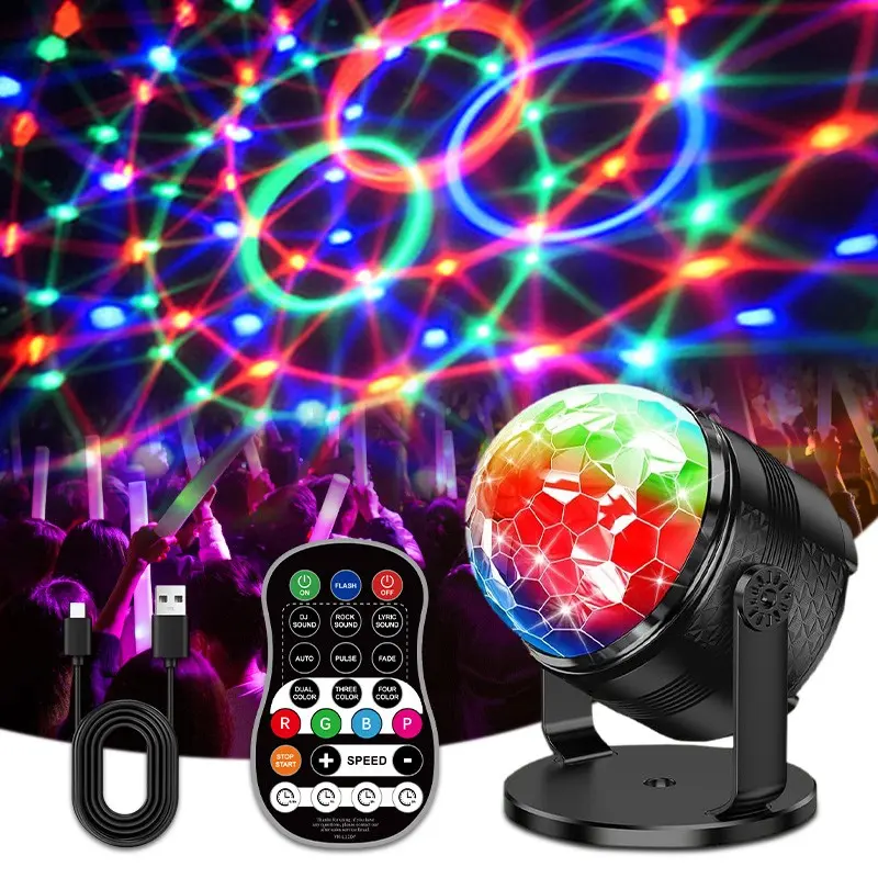 RGB Disco Ball Light, 15 Effects Stage Lamp, USB Rechargeable, Remote Control, 360° Rotation, Party Decor, Dj, Wedding, Halloween, Christmas