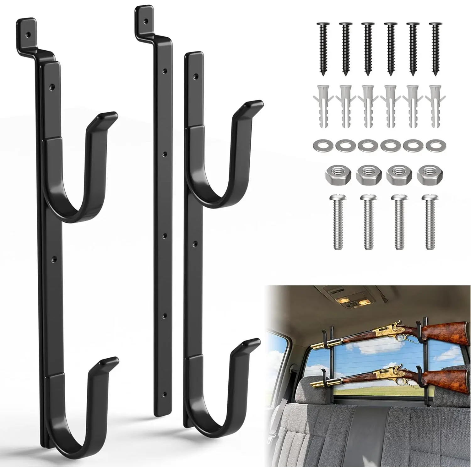 Rear Window Gun Rack for Pickup Truck - Heavy Duty Steel, 14-25" Adjustable Truck Gun Rack with Dipped Coating, Truck Rifle Mount Fits Rifles, Shotguns, Bows for Trucks & Indoor Storage