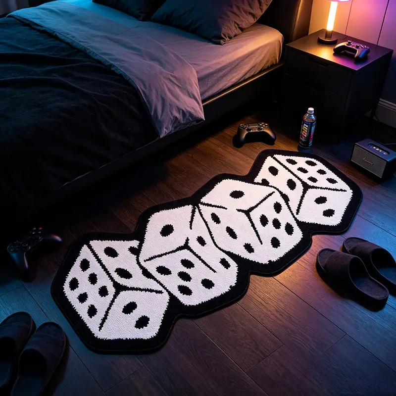 Creative Dice-Shaped Bedside Rug, Video Game Rug, Soft Plush Foot Pad for Gaming Room, Bedroom Decor, Kitchen, Balcony, Hallway, Multi-Scene Use