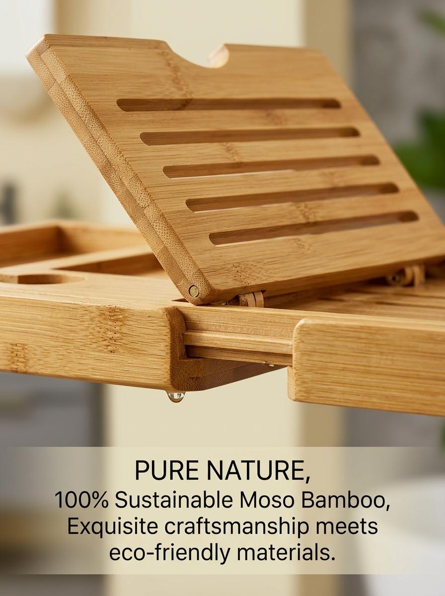 Luxury Bamboo Bathtub Caddy Tray - Expandable Bath Table with Wine Glass Holder & Book Reading Rack - Spa Aesthetic Bathroom Decor