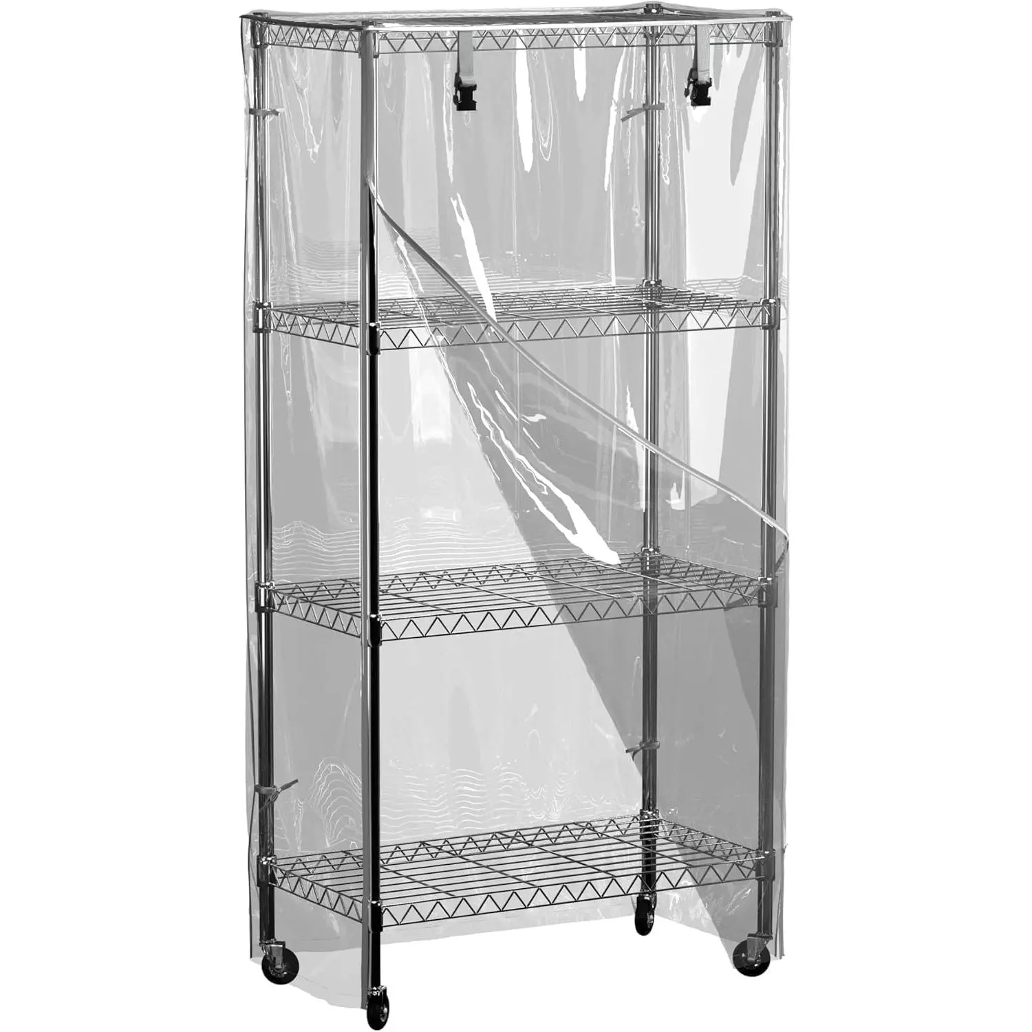 Wire Shelving Cover 36" x 18" x 54"  Rack Cover Clear PVC | Front Zippers, Roll-Up Panel, Hook & Loop Fixing,  Trim, Easy Access, Garage, Pantry Storage