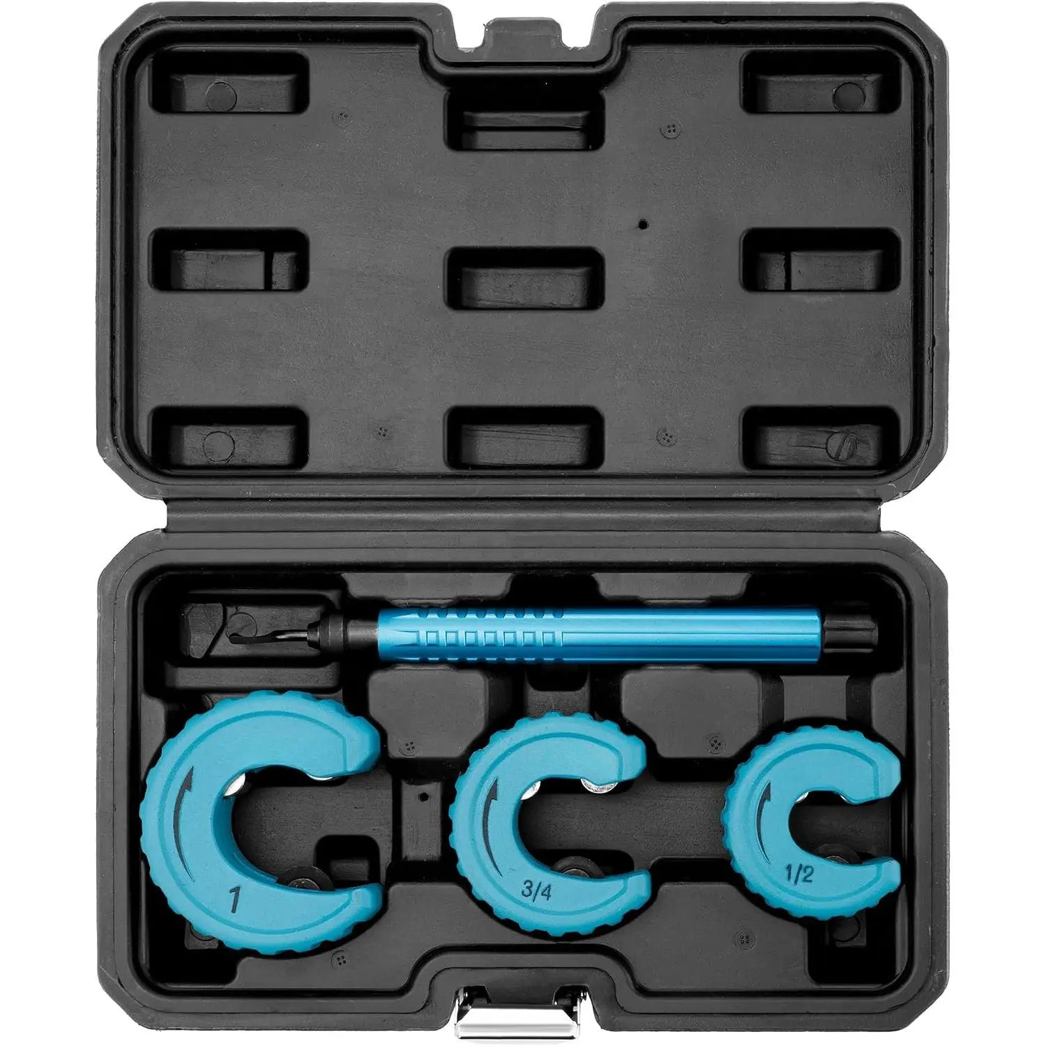 4- Copper Tubing  Set, Pipe  Tool | Includes 3 Close Quater Tube Cutters for 1/2", 3/4",1" O.D. , Deburring Tool and Storage Case Included