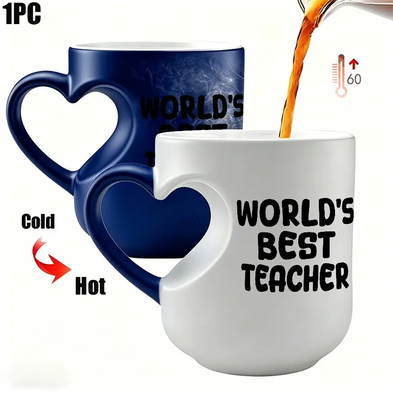 1pc Funny Teacher Color Changing Mug, Ceramic Cup With "World's Best Teacher",Blue, Gifts for Teacher, Office & Home Use, Creative Gift For Teacher, Funny Design Mug
