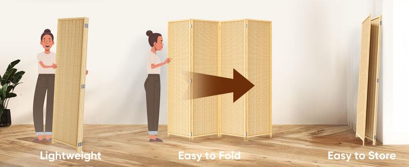 JOSTYLE Room Divider 4 Panel Folding Privacy Screen, Bamboo Room Divider Screen - 6 ft.Tall Wall Divider for Room Separation Freestanding Partition Separators, Beige