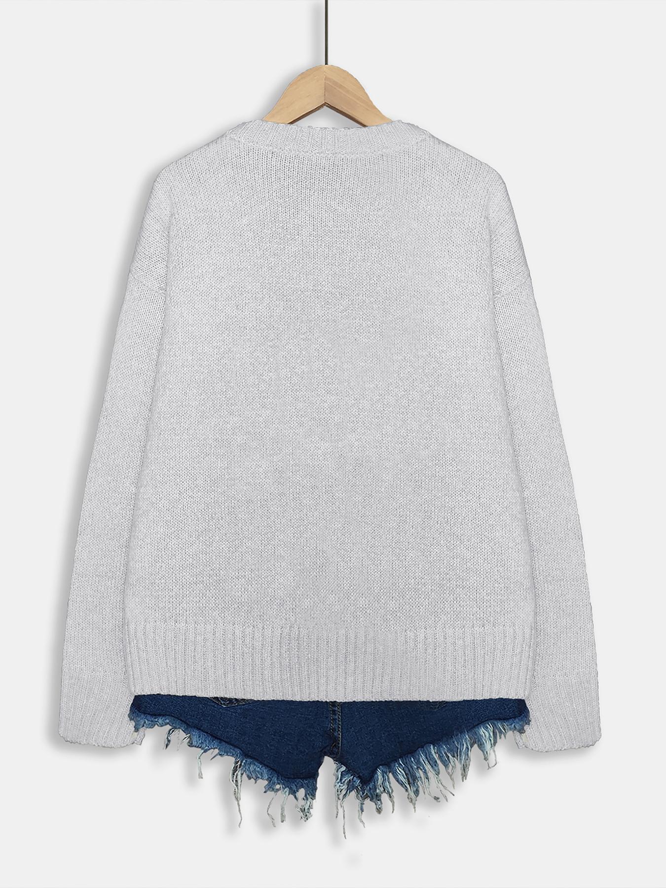 Women's Cartoon Cow Animal Print Round Neck Sweater, Casual Long Sleeve Crew Neck Jumper for Fall & Winter, Fashion Women's Knitwear for Daily Wear, Tops, Womenswear