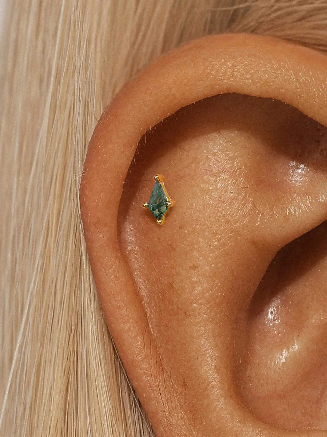 1PC 925 Sterling Silver Classic Moss Agate Flat Back Stud Earrings Hypoallergenic Cartilage Helix Tragus Lobe Piercing Jewelry Suitable For Women For Daily, Dates, Vacation, Wedding, Party, Holiday Gift