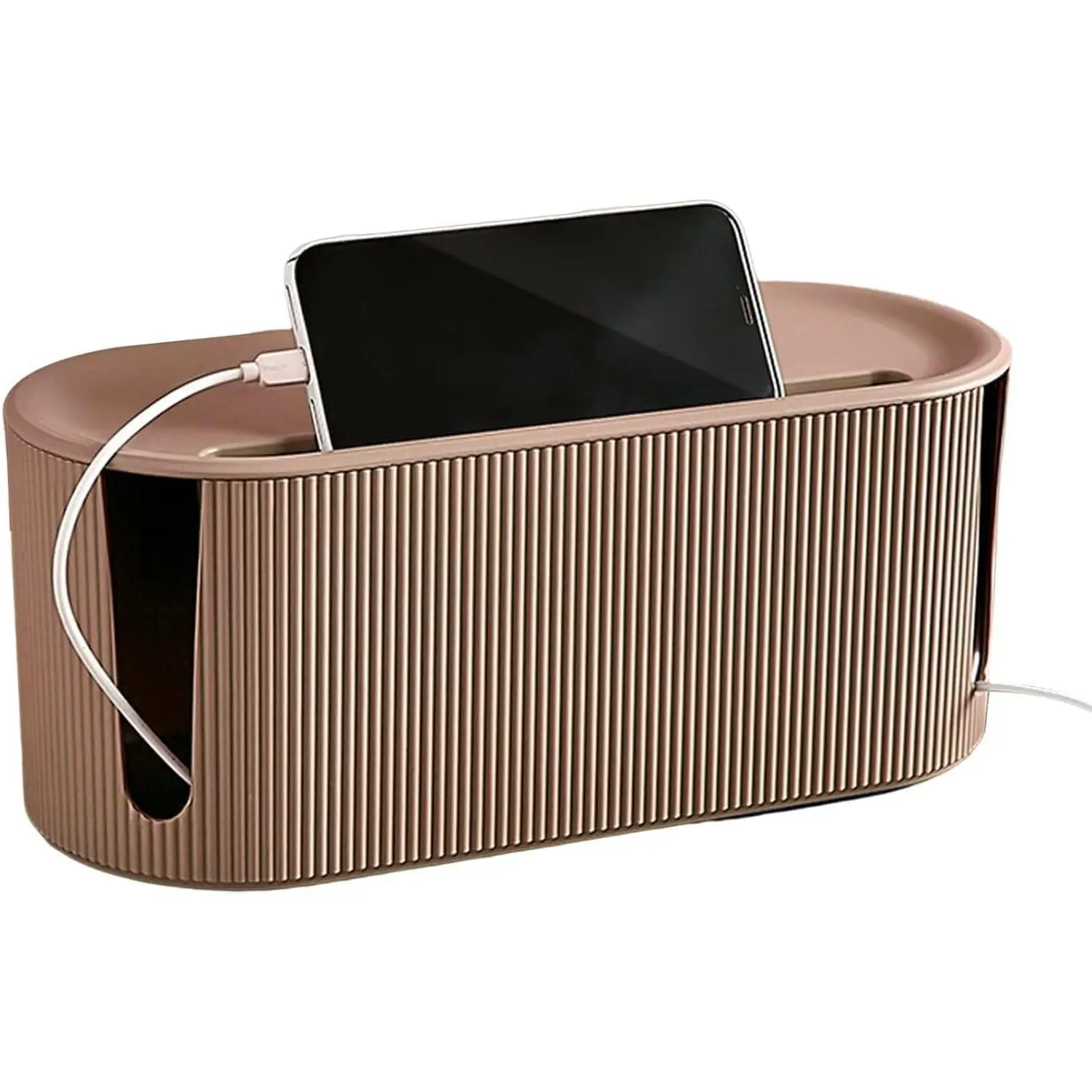 Large Cable Management Box - Desk Cord Organizer with Groove Cover, Plastic Hider for TV/Computer/Router/Games Console, Power Socket Storage & Cable Hider Box (Milk Tea)Gift