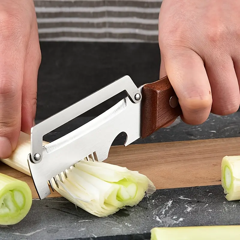Wood-Handled Onion and Celery Cutter - Multifunctional kitchen knife for carving squid and shaping vegetables - Sharp peeler for slicing scallions