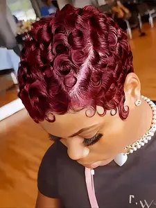 Pixie Cut Wig 13x4 Lace Front, Short Curly Pixie Wigs, Human Hair Wigs, Wavy Natural Color 99j, for Women