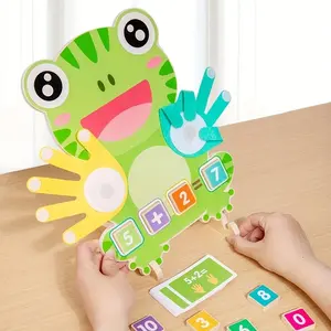 Wooden Frog Finger Counting Toy, Wooden Puzzle Toy, Learn Math by Bending Fingers, with 23 Double-Sided Cards, Suitable for Children