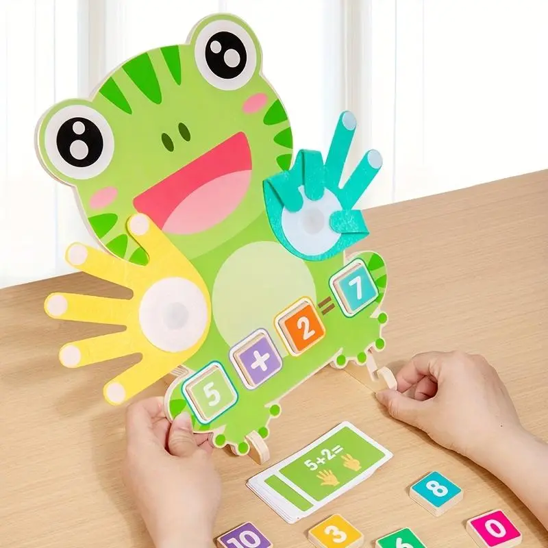 Wooden Counting Frog Finger Puzzle Toy - Learn Math, 23 Double-Sided Cards, Bending Fingers Function, for Children, Wooden Puzzle Toy, Unisex, 4 - 6 Years