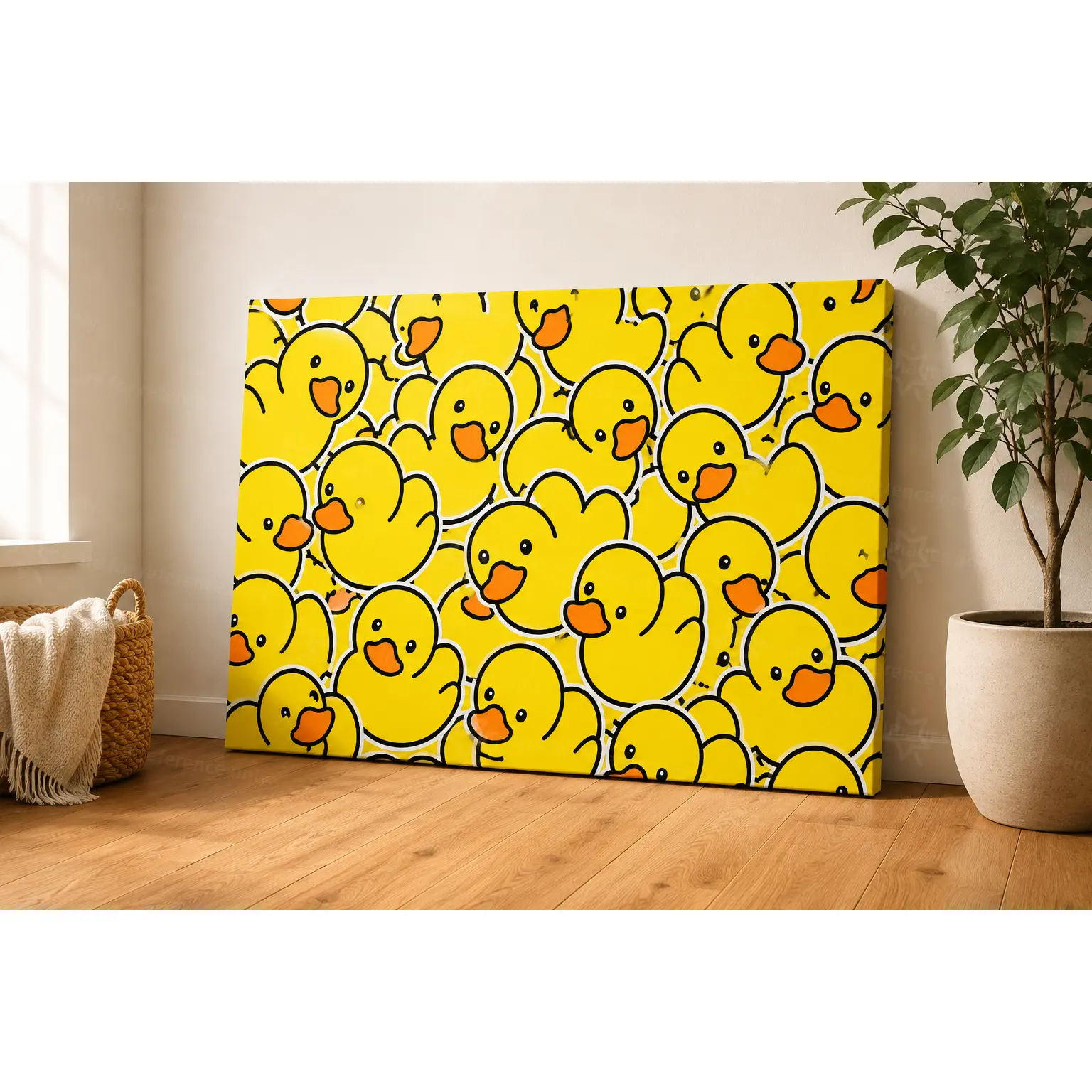 Full Print Cute Yellow Rubber Duck Cartoon Wall Art Canvas Poster, Bright Cheerful Animal Decorative Poster Prints, Nursery Bedroom Playroom Fun Wall Decor, Available as Unframed Canvas Poster or Framed Canvas Wrap