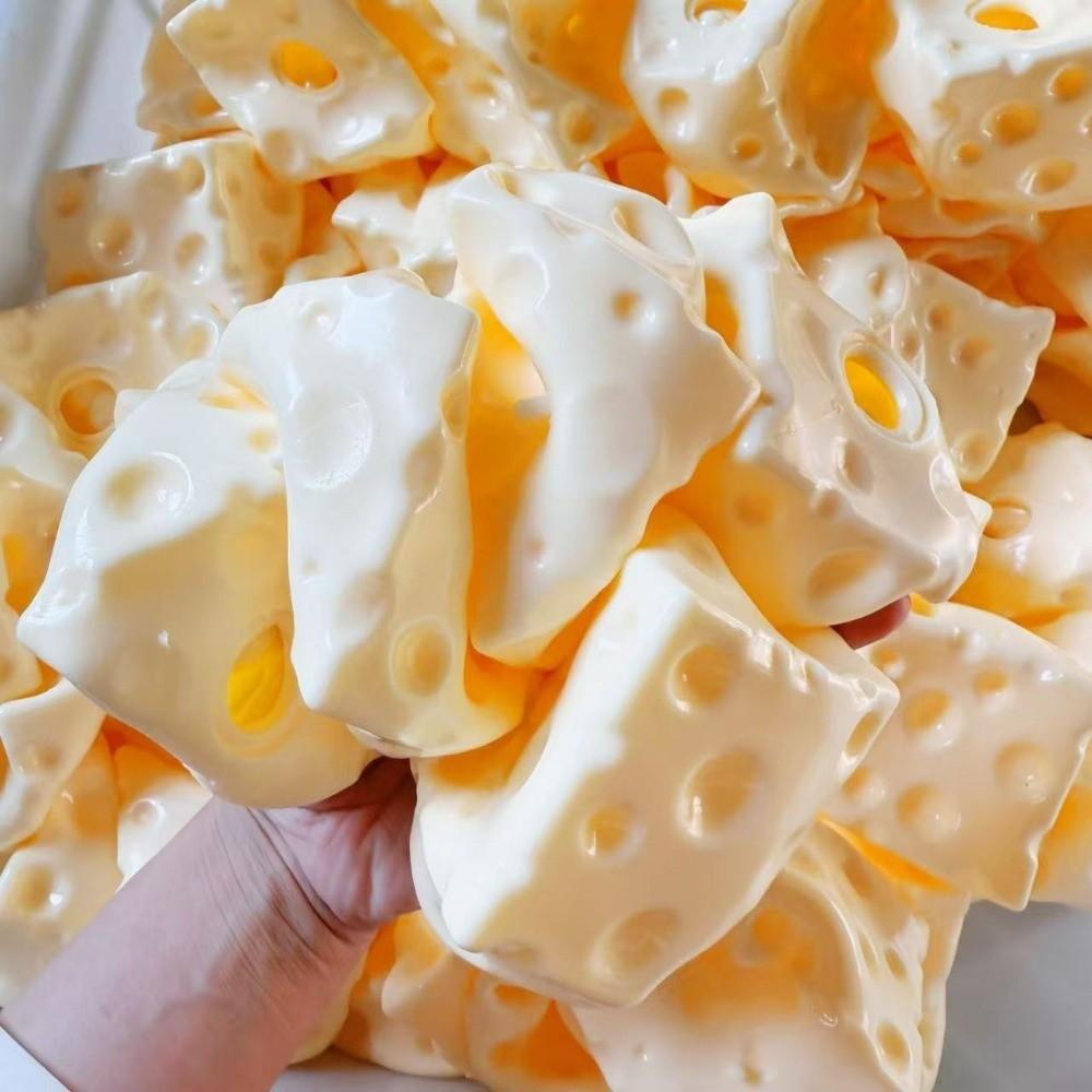 Shapeable Jumbo Cheese Cube Stress Ball Non-Bounce Anti-Stress Cheese Squeeze Fidget Toy Squishy Texture ASMR Sensory Stress Toy