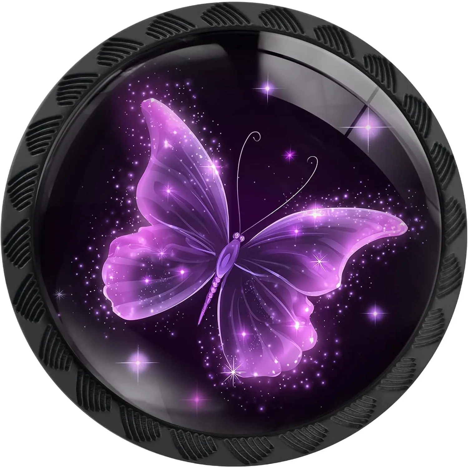 4 Pack Sparkling Butterfly Cabinet Knobs for Kitchen Bathroom |  Drawer Pulls Round Black Dresser Handles Hardware for Desk Cupboard Wardrobe Closet  Door Decor