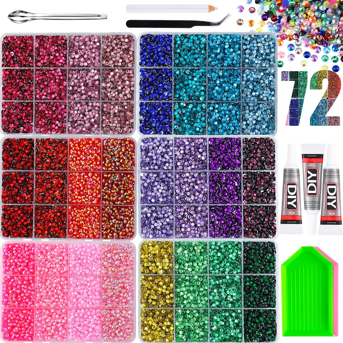 1Set Sparkling Silver Flatback Semi-circular Nail Rhinestone Bedazzling Kit 3/4/5mm-New Creative 72 Colors Resin Nails Gems Diamond Art DIY Nails Tumblers Hairs Accessories