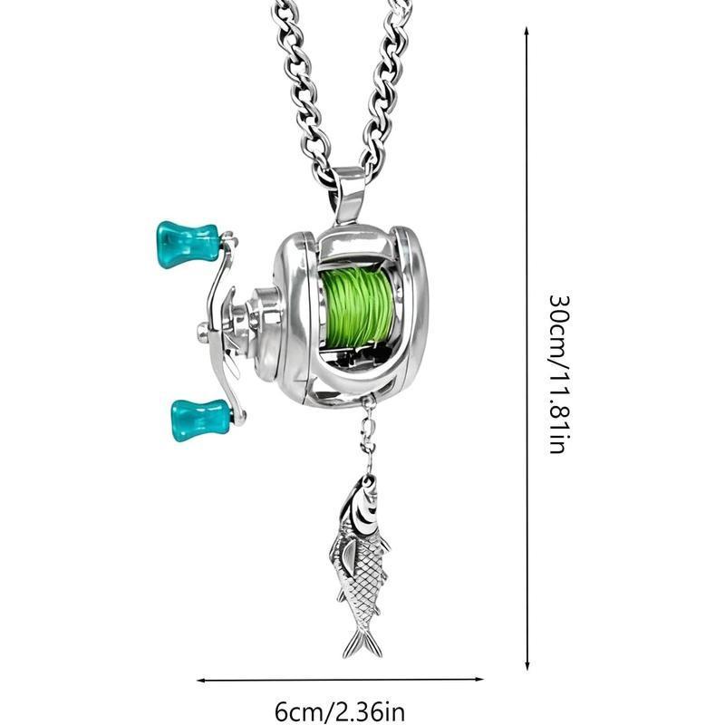 Rotating Mini Fishing Reel Necklace – Moving Line Guide Pendant for Anglers Outdoor Jewelry Gift