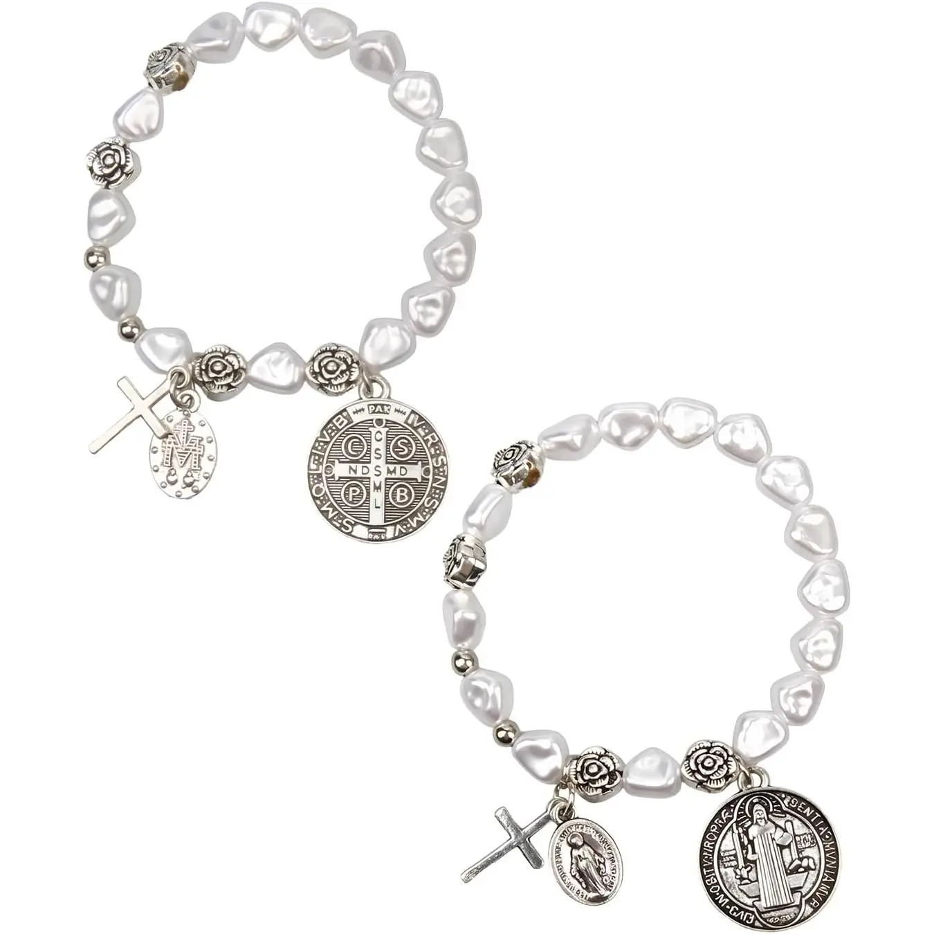 Women's Modern Rosary Bracelet Set (2 Count) - With Rosary Beads, Benedict Medal, Female Wear Devotional Gift for Catholic Faith, Set Of Two