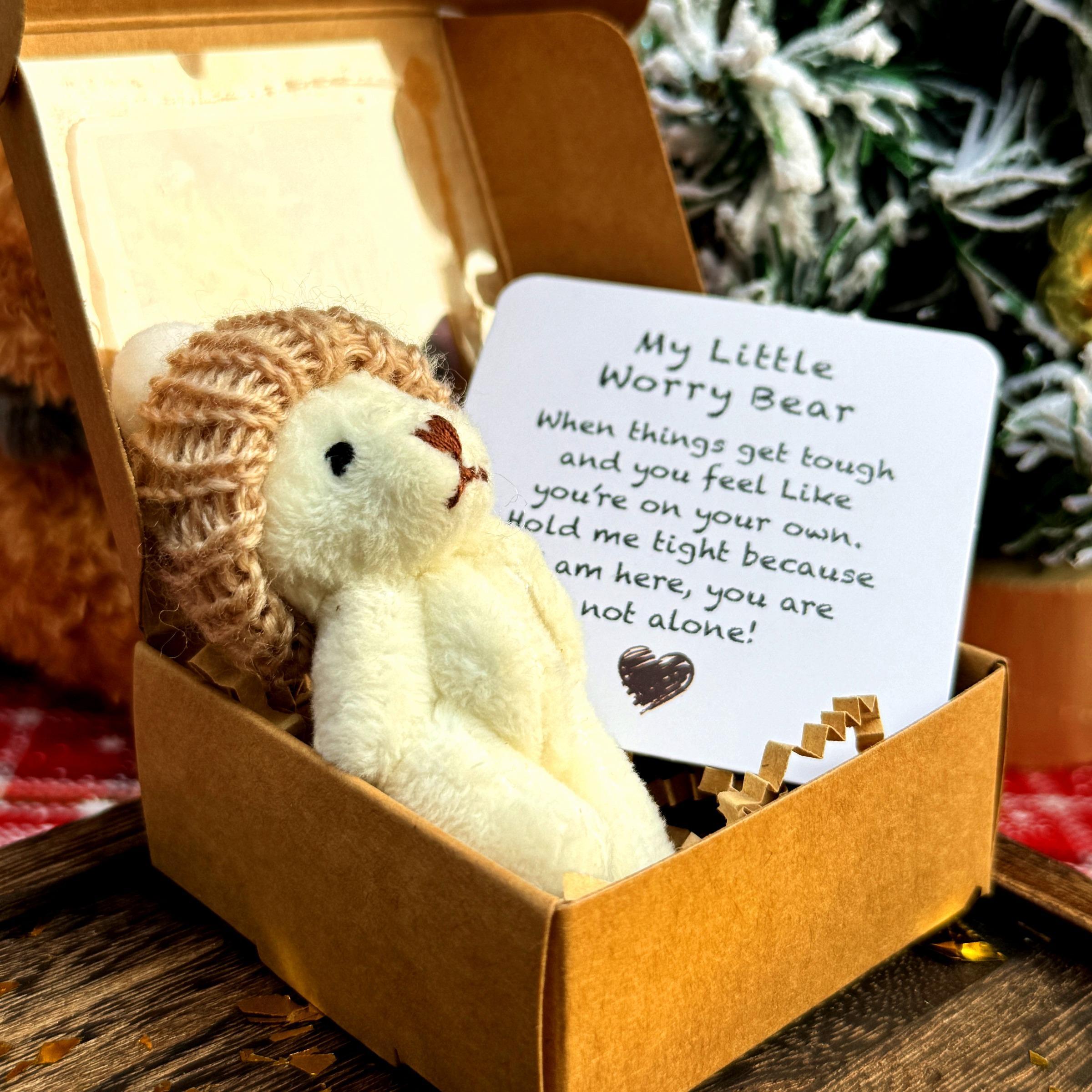Little Bear in Box, Gift Box Design, 1 Set Mini Plush Bear with Inspirational Card, Sympathy Gift