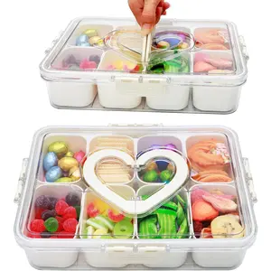 1/2-piece snack box container, snack box divided into 8 compartments with lid and handle trays, portable snack tray, reusable fruit, nut, candy, party, picnic storage box