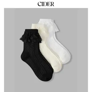 Cider 3 PAIRS LACE TRIM CREW SOCKS