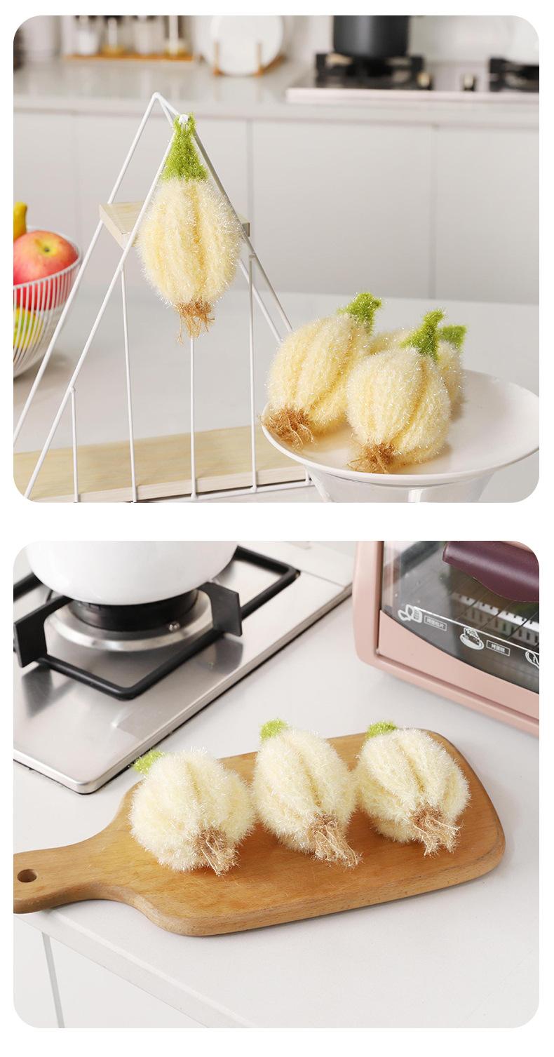 [1-3 pieces] Korean-style hand-woven garlic dishcloth, handmade non-greasy dishwashing cloth, bio-inspired vegetable cleaning cloth, cleaning cloth