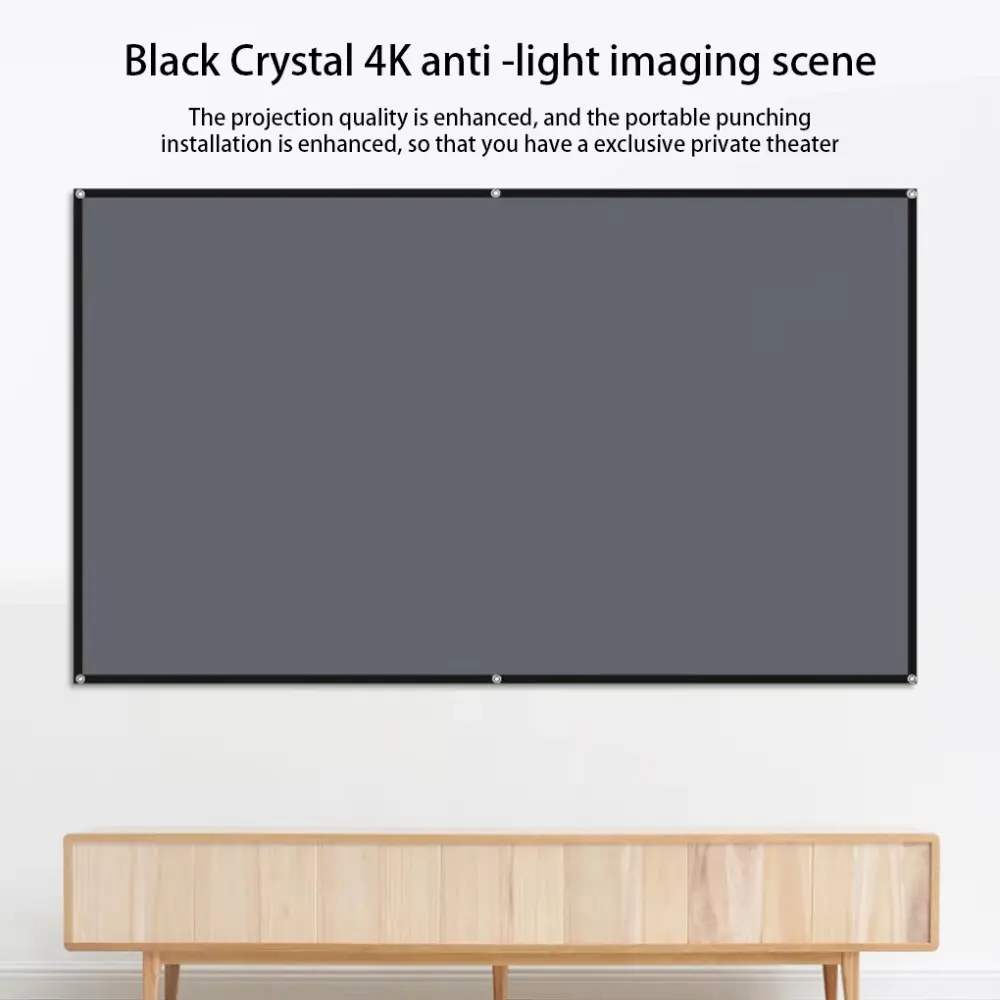 High definition Movie Projection Screen folding anti-light soft curtain brightening and enhancing, 60-72-84 -100-120-130 -133 inch metal anti-light screen hook design, suitable for low lumen projectors