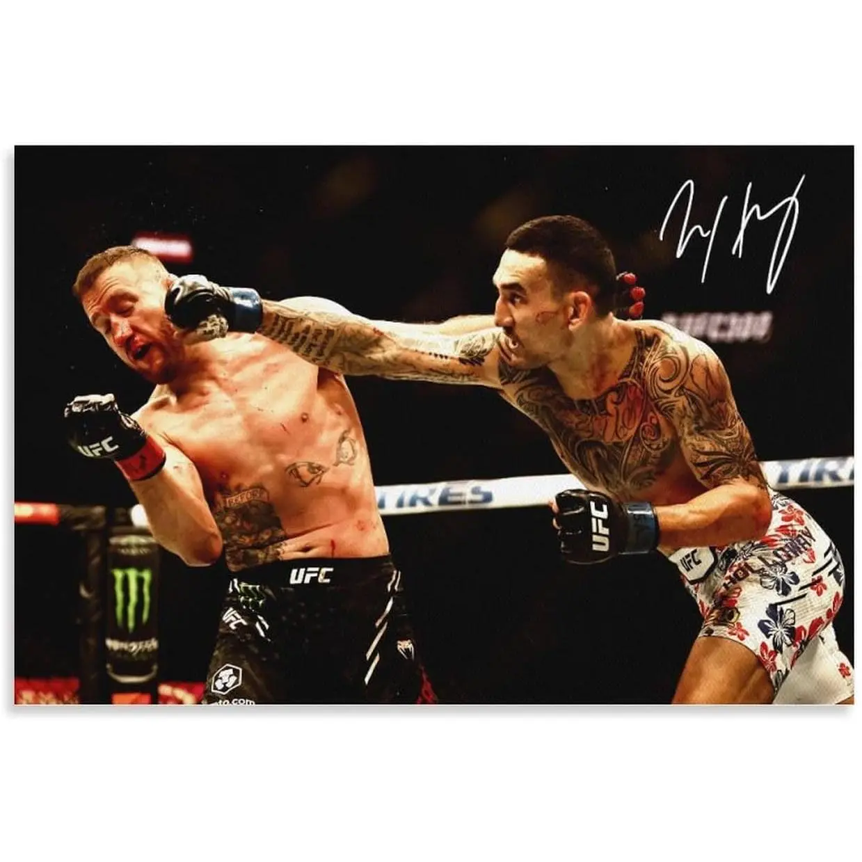 Max Holloway Mixed Martial Arts Signature Poster - Frame-Style Canvas Print Artwork, Photo Wall Art for Home Room Decoration, Artistic
