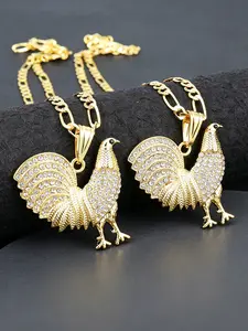 2pcs fashionable and elegant rooster pendant necklace with sparkling rhinestone decoration, perfect holiday gift for men and women, Figaro chain, unique design, Christmas gift, Exquisite Jewelry Gift