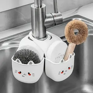 3pcs Set, Cute Cat Silicone Faucet Cover, Sponge Holder with Drainage Hole, Drying Rack, Storage Rack, Over-Sink Drain Rack, Kitchen Counter Drain Rack, Dish Drying Rack with Drainage, Kitchen Sink Drain Rack