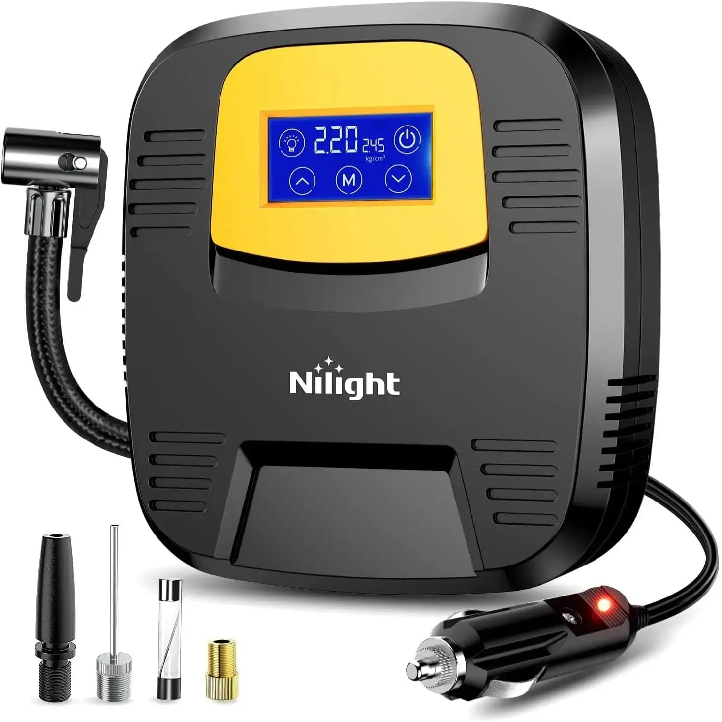 Nilight Digital Touch Screen Tire Inflator Pump, Portable Inflator Pumps with LED Light, Pressure Control & Auto-Shut-Off for Cars, Bikes